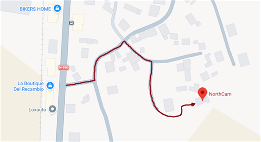 Mapa de acceso a NorthCAM desde la N-550 en Atios, O Porriño